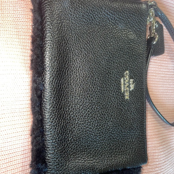 COACH SIGNATURE LEATHER FUR TRIMMED WRISTLET - Picture 2 of 7